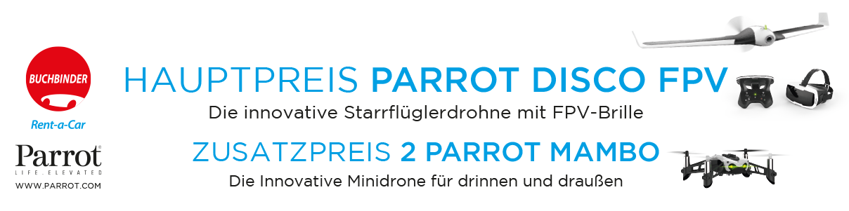 Hauptpreis Parrot Disco FPV - Zusatzpreis 2 Parrot Mambo